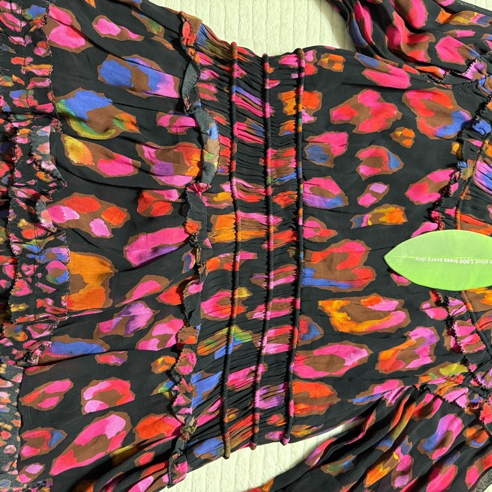 FARM Rio Iridescent  Leopards Black Ruffled Mini Dress - Picture 3 of 16